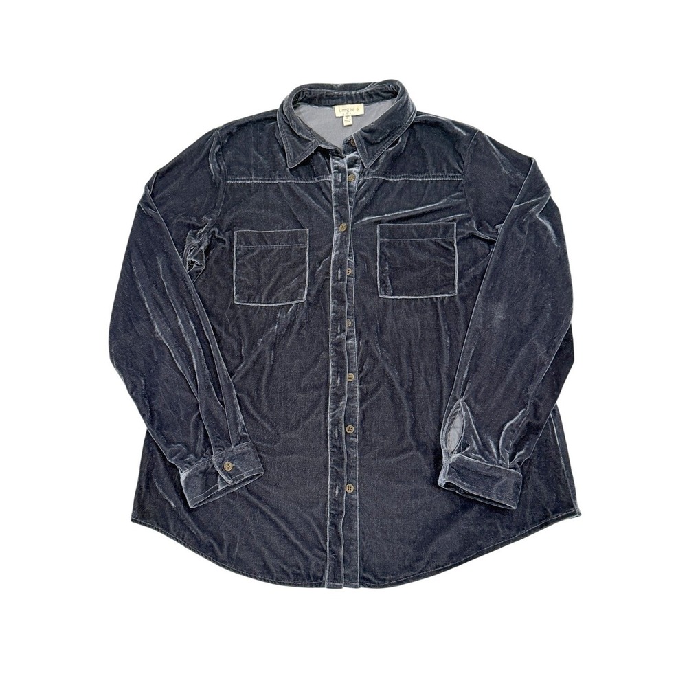 Umgee USA Womens XL Navy Velvet Button Up Shirt Blouse Boho Cozy Fall Elevated